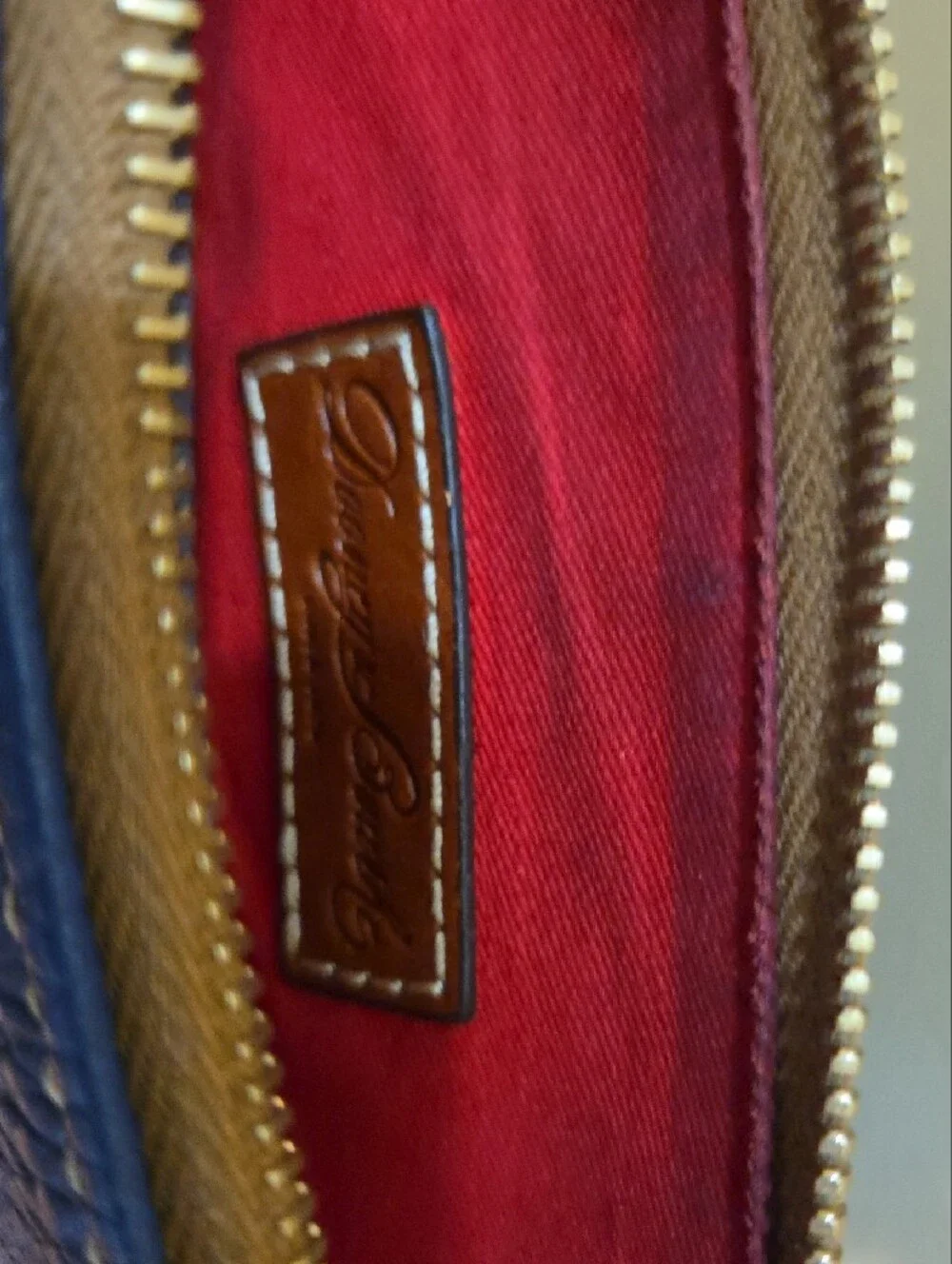 Dooney & Bourke Pebble Grain Blue Leather Crossbody with Tan Trim